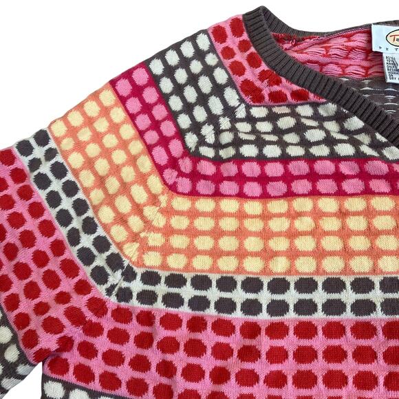 Talbots L Pet Vtg Y2K Retro Style Polka Dot & Striped Cardigan Cotton-Cashmere - Picture 16 of 16